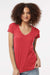 Tultex 244 Womens Poly-Rich Short Sleeve V-Neck T-Shirt Heather Red Model Front