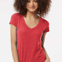 Tultex Womens Poly-Rich Short Sleeve V-Neck T-Shirt - Heather Red - Closeout