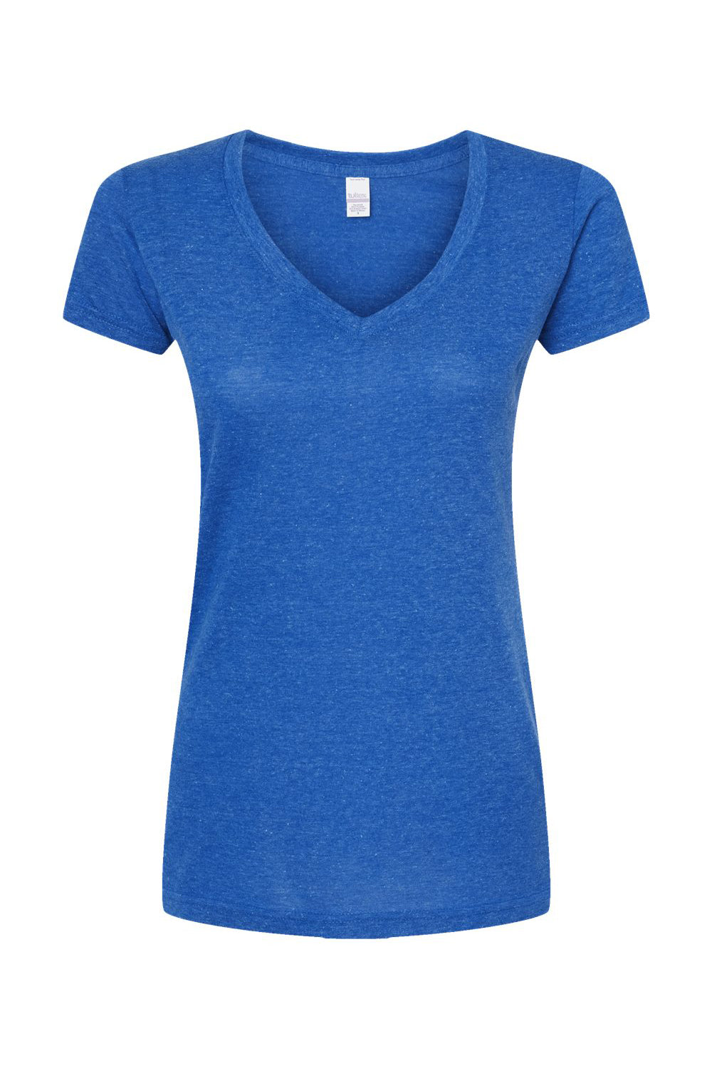 Tultex 244 Womens Poly-Rich Short Sleeve V-Neck T-Shirt Heather Royal Blue Flat Front