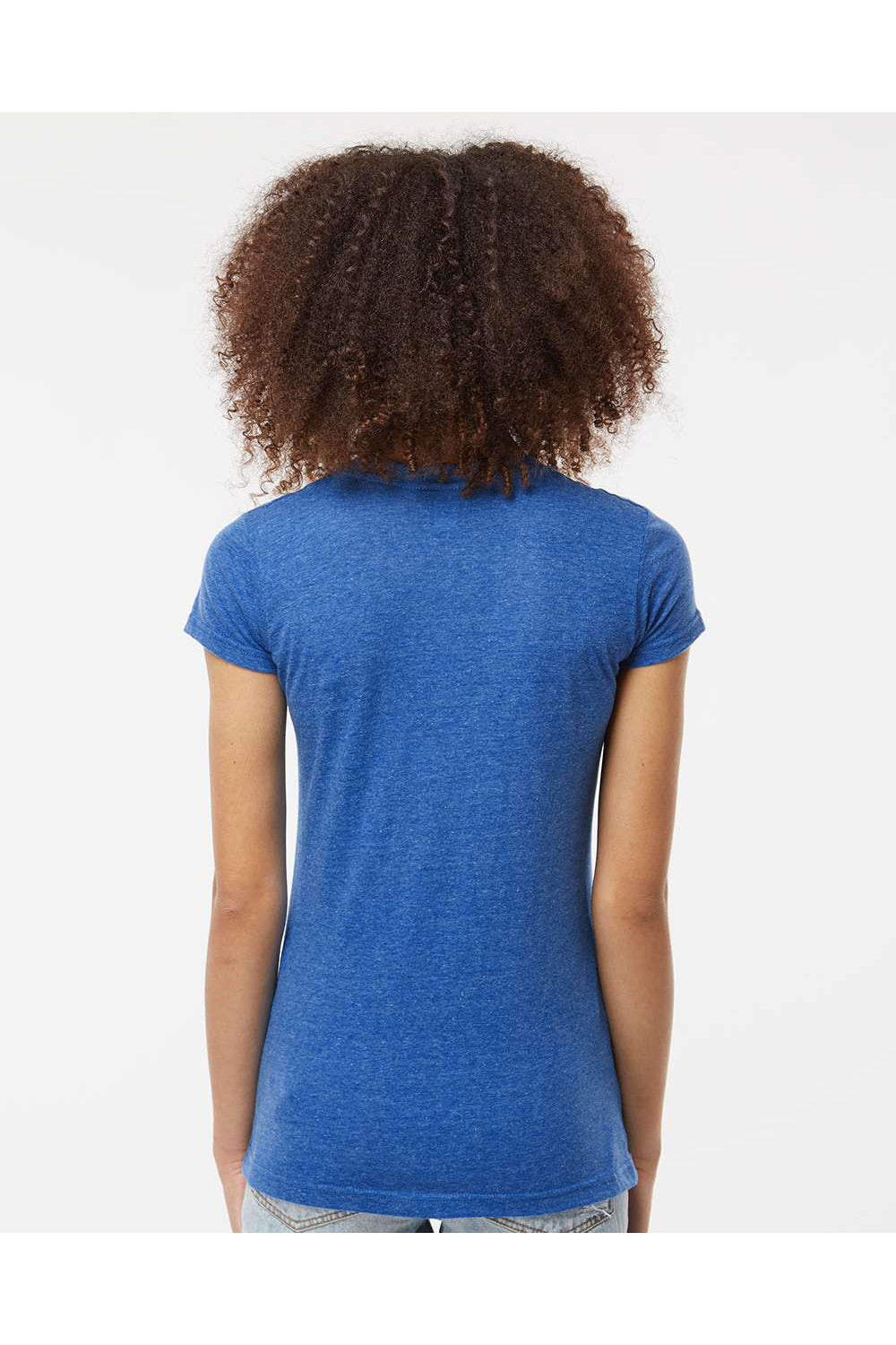 Tultex 244 Womens Poly-Rich Short Sleeve V-Neck T-Shirt Heather Royal Blue Model Back
