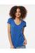 Tultex 244 Womens Poly-Rich Short Sleeve V-Neck T-Shirt Heather Royal Blue Model Front