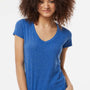 Tultex Womens Poly-Rich Short Sleeve V-Neck T-Shirt - Heather Royal Blue - Closeout