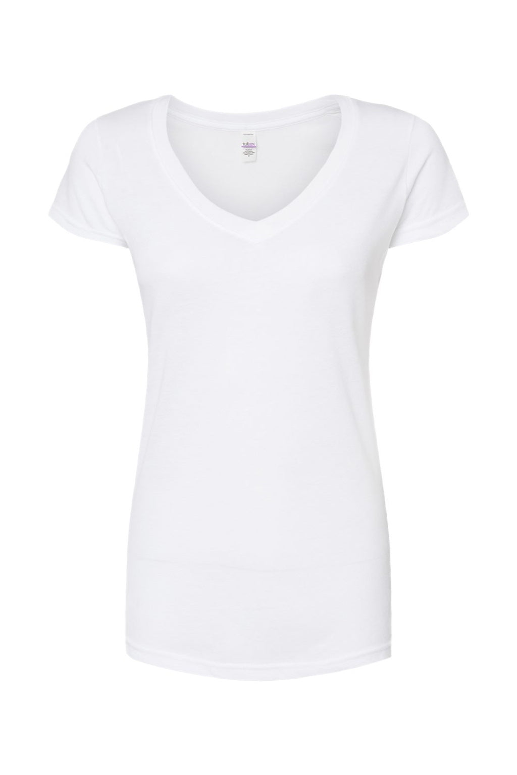 Tultex 244 Womens Poly-Rich Short Sleeve V-Neck T-Shirt White Flat Front