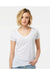 Tultex 244 Womens Poly-Rich Short Sleeve V-Neck T-Shirt White Model Front