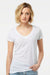Tultex 244 Womens Poly-Rich Short Sleeve V-Neck T-Shirt White Model Front