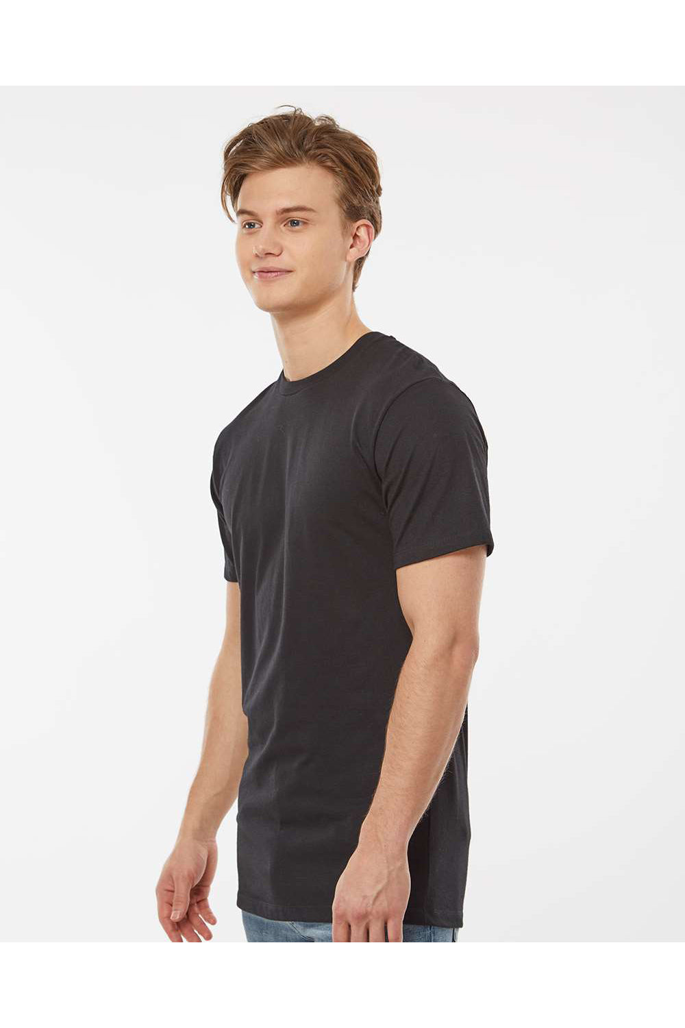 Tultex 541 Mens Premium Short Sleeve Crewneck T-Shirt Black Model Side