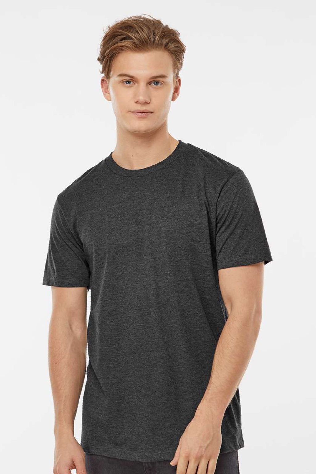 Tultex 541 Mens Premium Short Sleeve Crewneck T-Shirt Heather Black Model Front