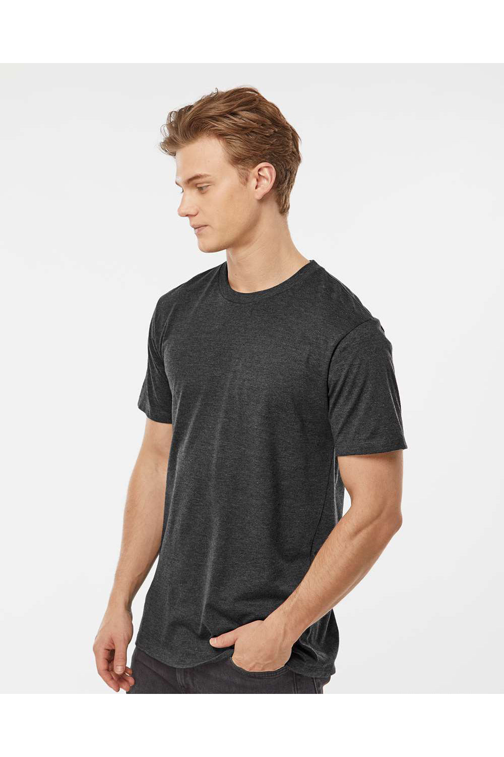 Tultex 541 Mens Premium Short Sleeve Crewneck T-Shirt Heather Black Model Side