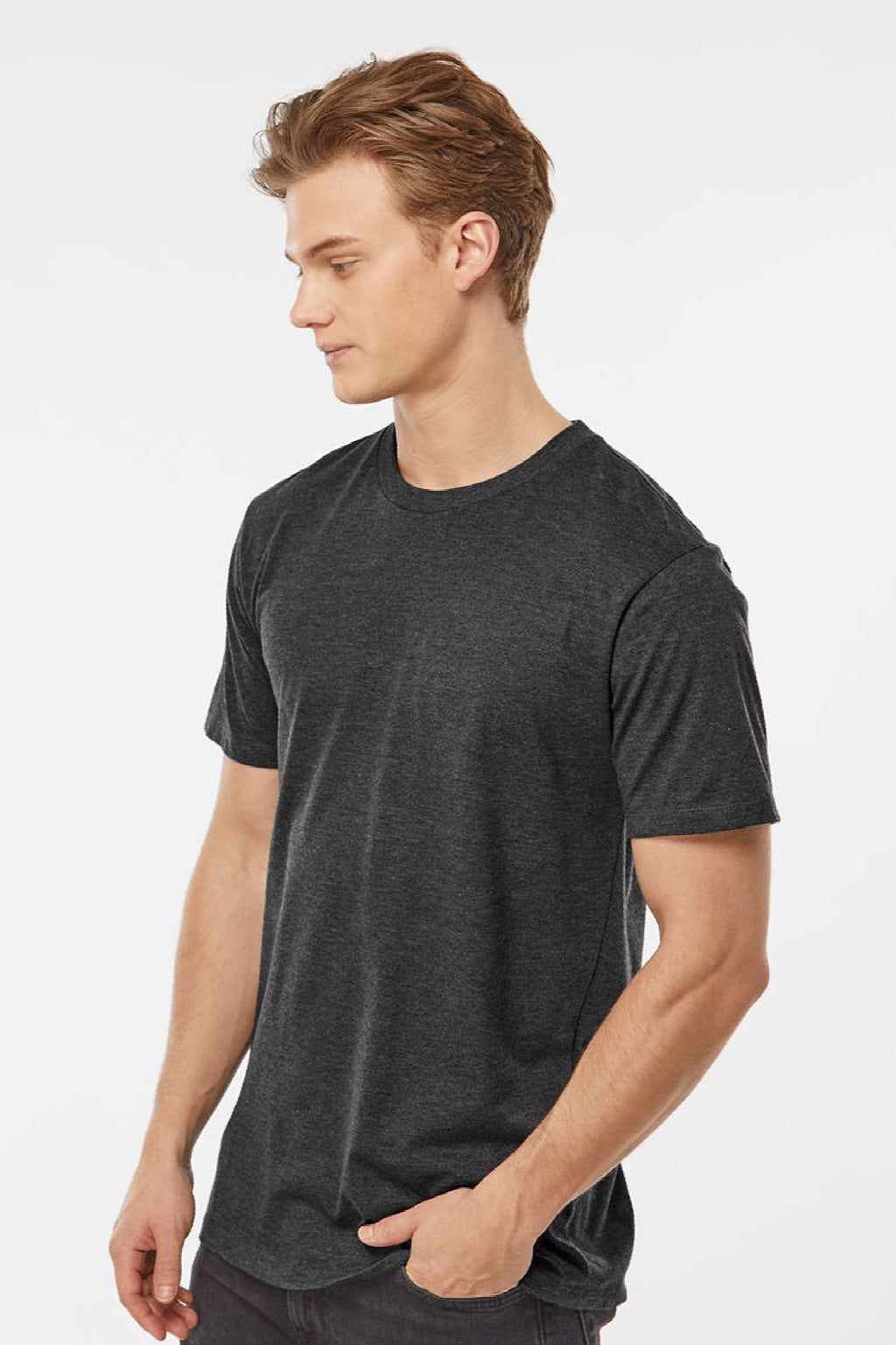 Tultex 541 Mens Premium Short Sleeve Crewneck T-Shirt Heather Black Model Side