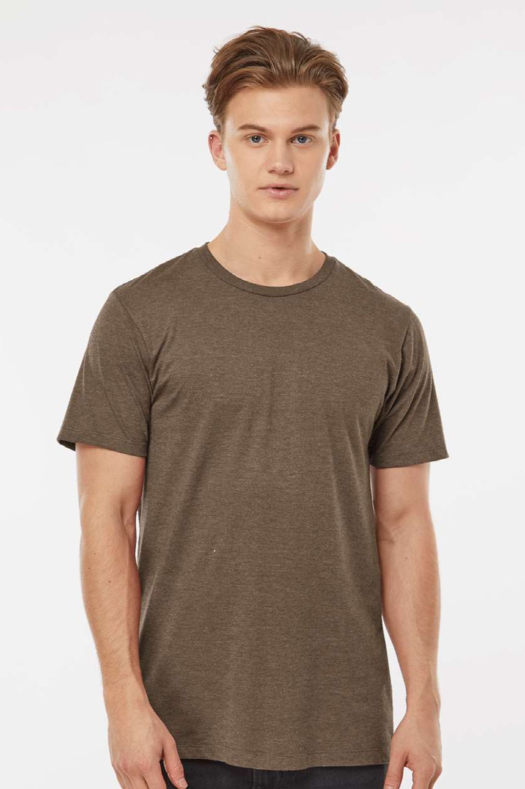 Tultex 541 Mens Premium Short Sleeve Crewneck T-Shirt Heather Brown Model Front