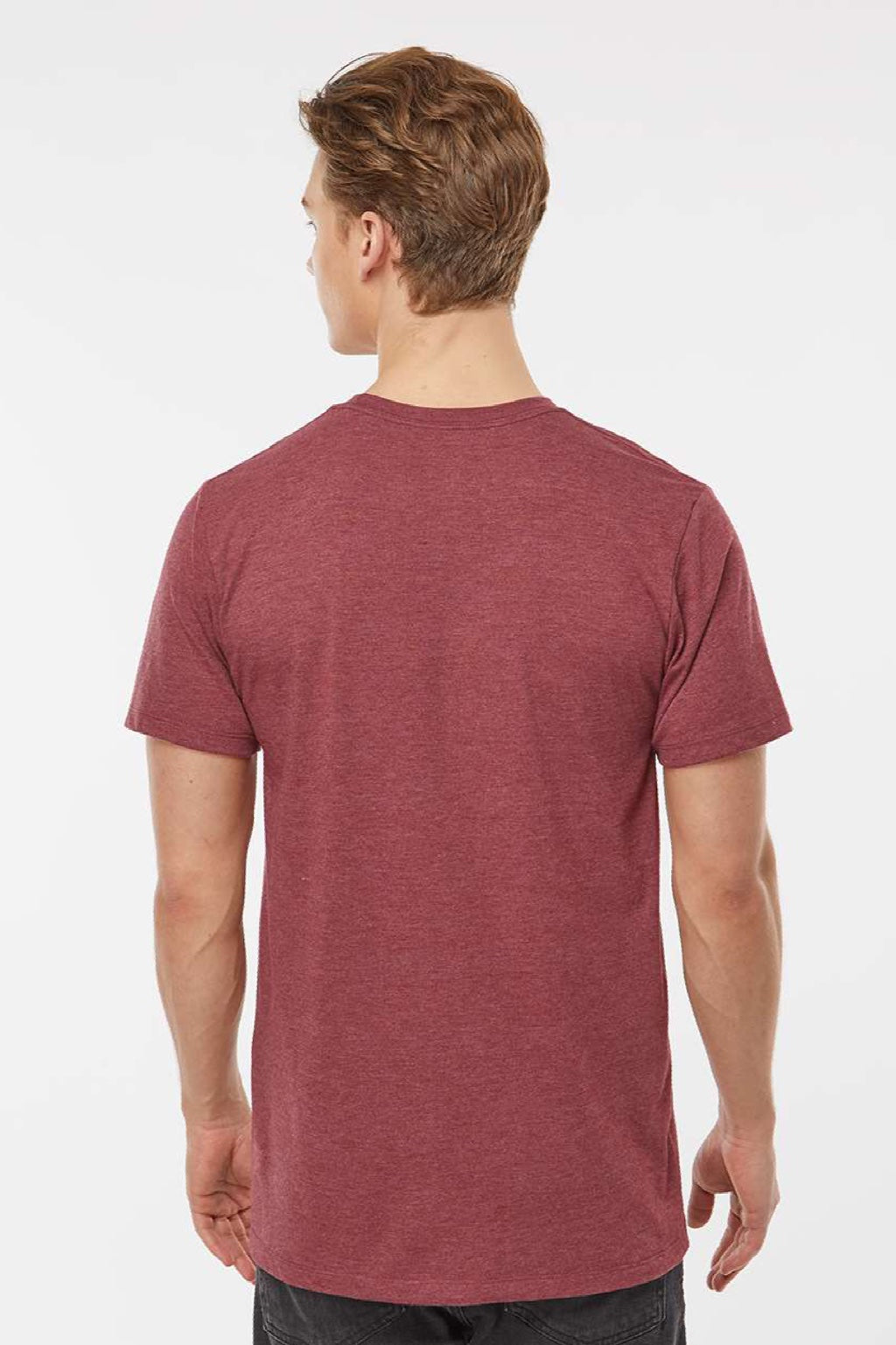 Tultex 541 Mens Premium Short Sleeve Crewneck T-Shirt Heather Burgundy Model Back