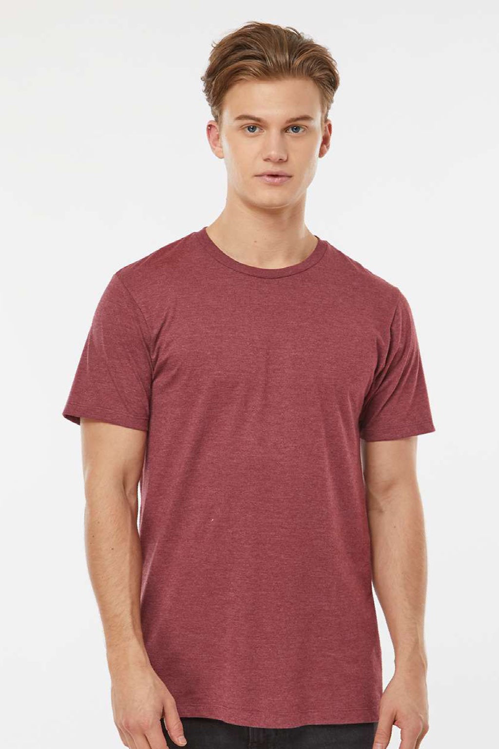 Tultex 541 Mens Premium Short Sleeve Crewneck T-Shirt Heather Burgundy Model Front