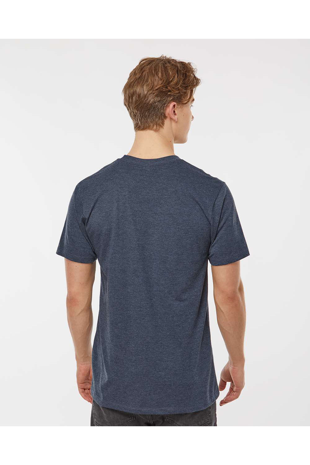 Tultex 541 Mens Premium Short Sleeve Crewneck T-Shirt Heather Navy Blue Model Back