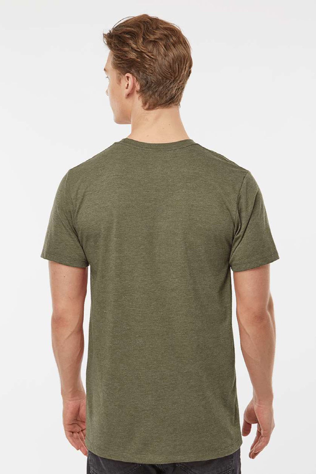 Tultex 541 Mens Premium Short Sleeve Crewneck T-Shirt Heather Olive Green Model Back