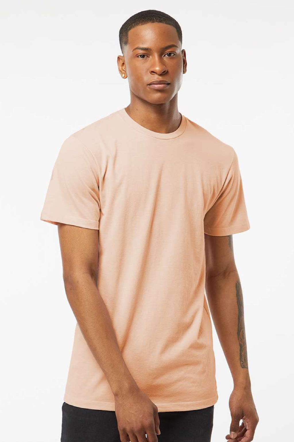 Tultex 541 Mens Premium Short Sleeve Crewneck T-Shirt Heather Peach Model Front