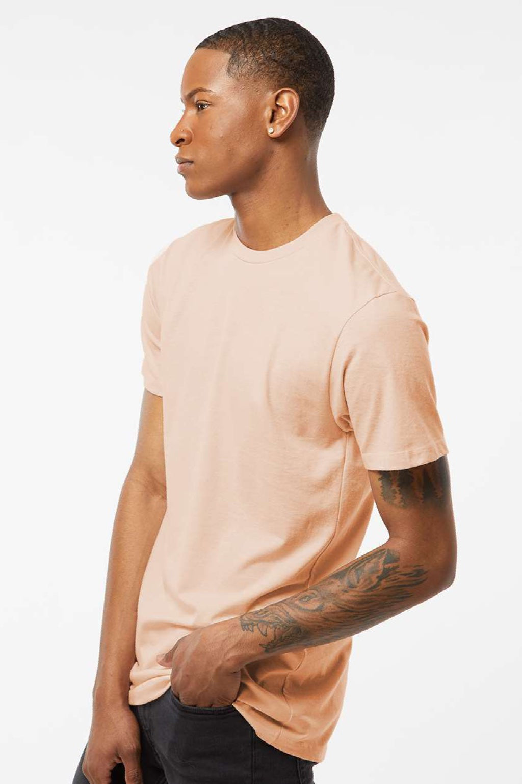 Tultex 541 Mens Premium Short Sleeve Crewneck T-Shirt Heather Peach Model Side