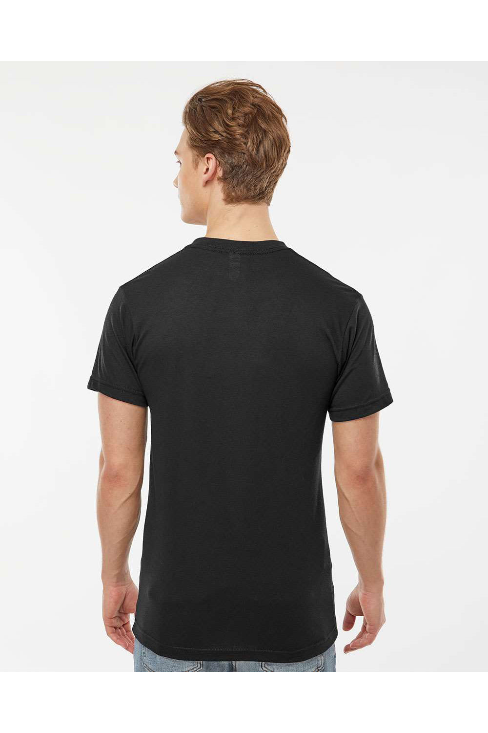 Tultex 207 Mens Poly-Rich Short Sleeve V-Neck T-Shirt Black Model Back