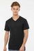Tultex 207 Mens Poly-Rich Short Sleeve V-Neck T-Shirt Black Model Front