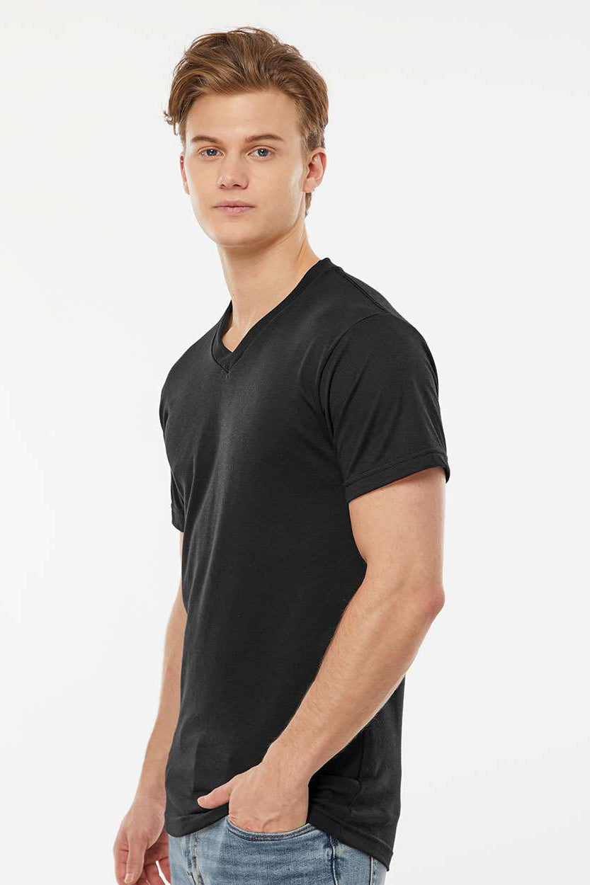 Tultex 207 Mens Poly-Rich Short Sleeve V-Neck T-Shirt Black Model Side