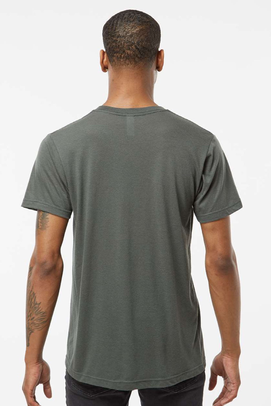 Tultex 207 Mens Poly-Rich Short Sleeve V-Neck T-Shirt Charcoal Grey Model Back
