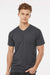Tultex 207 Mens Poly-Rich Short Sleeve V-Neck T-Shirt Heather Charcoal Grey Model Front
