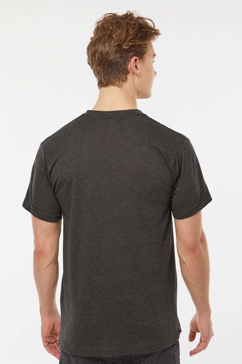 Tultex 207 Mens Poly-Rich Short Sleeve V-Neck T-Shirt Heather Graphite Grey Model Back