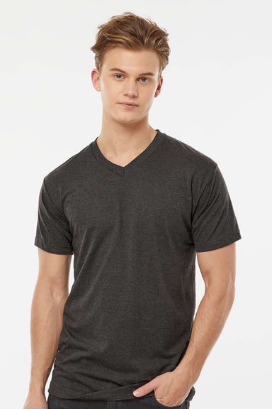 Tultex 207 Mens Poly-Rich Short Sleeve V-Neck T-Shirt Heather Graphite Grey Model Front
