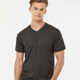 Tultex Mens Poly-Rich Short Sleeve V-Neck T-Shirt - Heather Graphite Grey - NEW