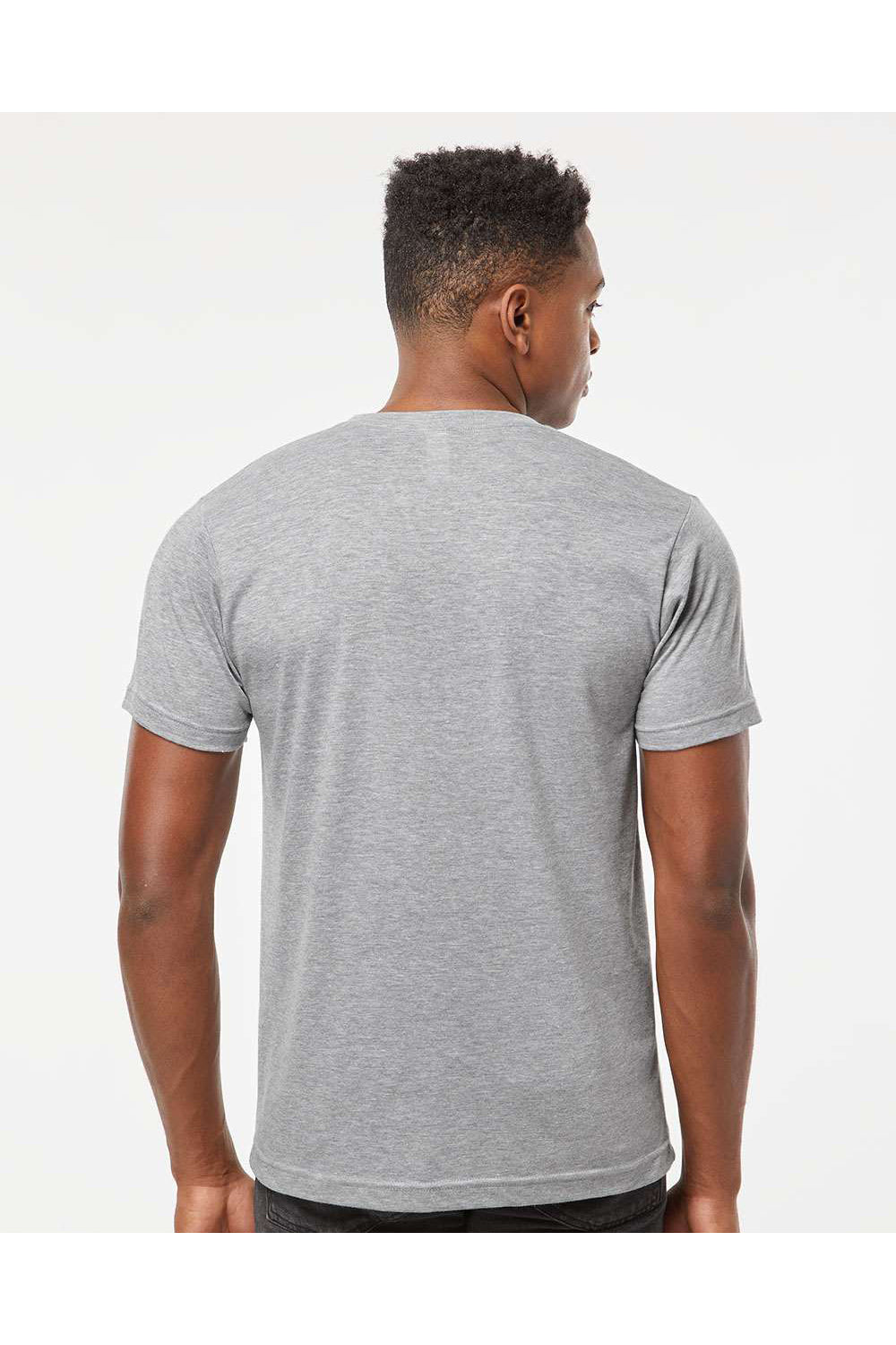 Tultex 207 Mens Poly-Rich Short Sleeve V-Neck T-Shirt Heather Grey Model Back