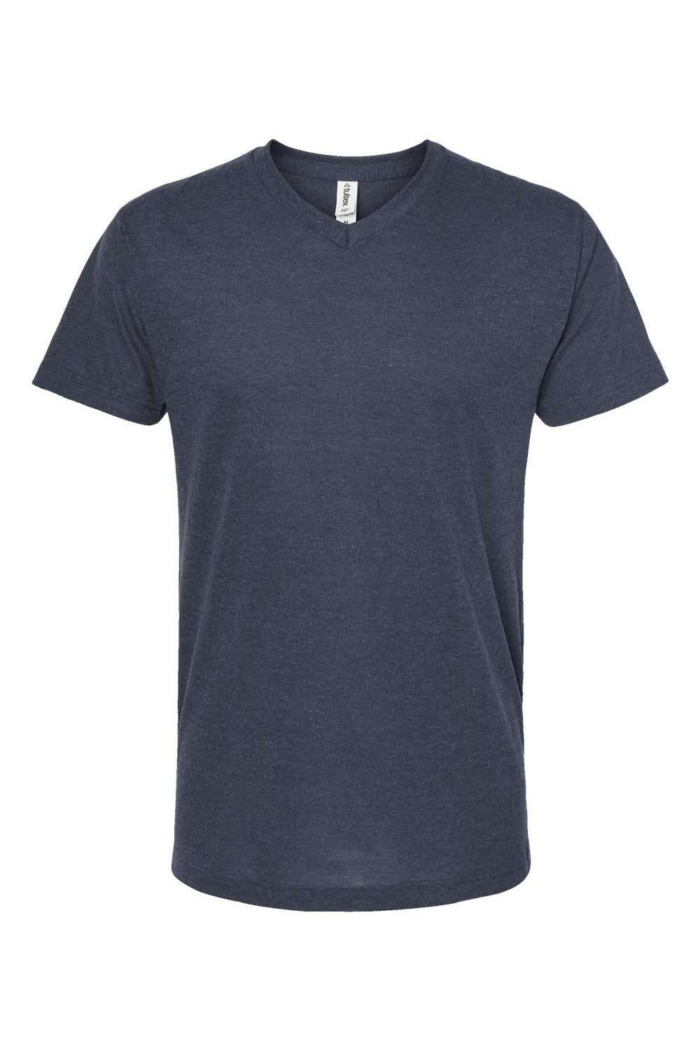 Tultex 207 Mens Poly-Rich Short Sleeve V-Neck T-Shirt Heather Navy Blue Flat Front