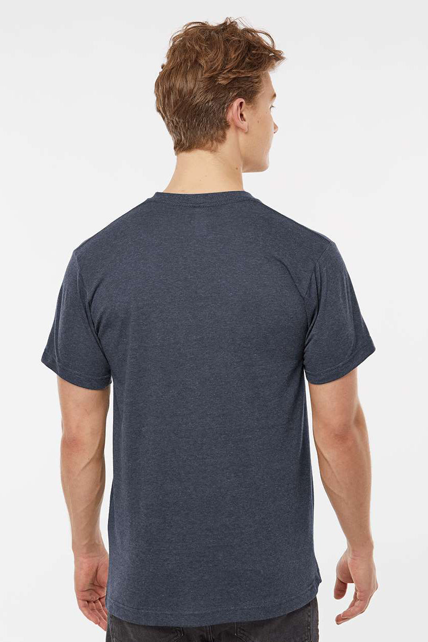 Tultex 207 Mens Poly-Rich Short Sleeve V-Neck T-Shirt Heather Navy Blue Model Back