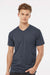 Tultex 207 Mens Poly-Rich Short Sleeve V-Neck T-Shirt Heather Navy Blue Model Front
