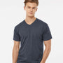 Tultex Mens Poly-Rich Short Sleeve V-Neck T-Shirt - Heather Navy Blue - NEW