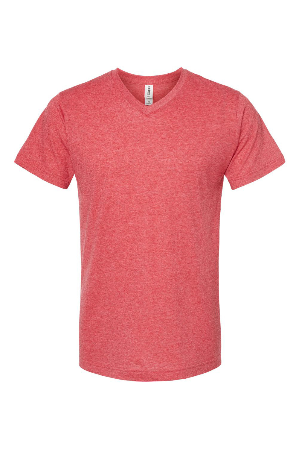 Tultex 207 Mens Poly-Rich Short Sleeve V-Neck T-Shirt Heather Red Flat Front
