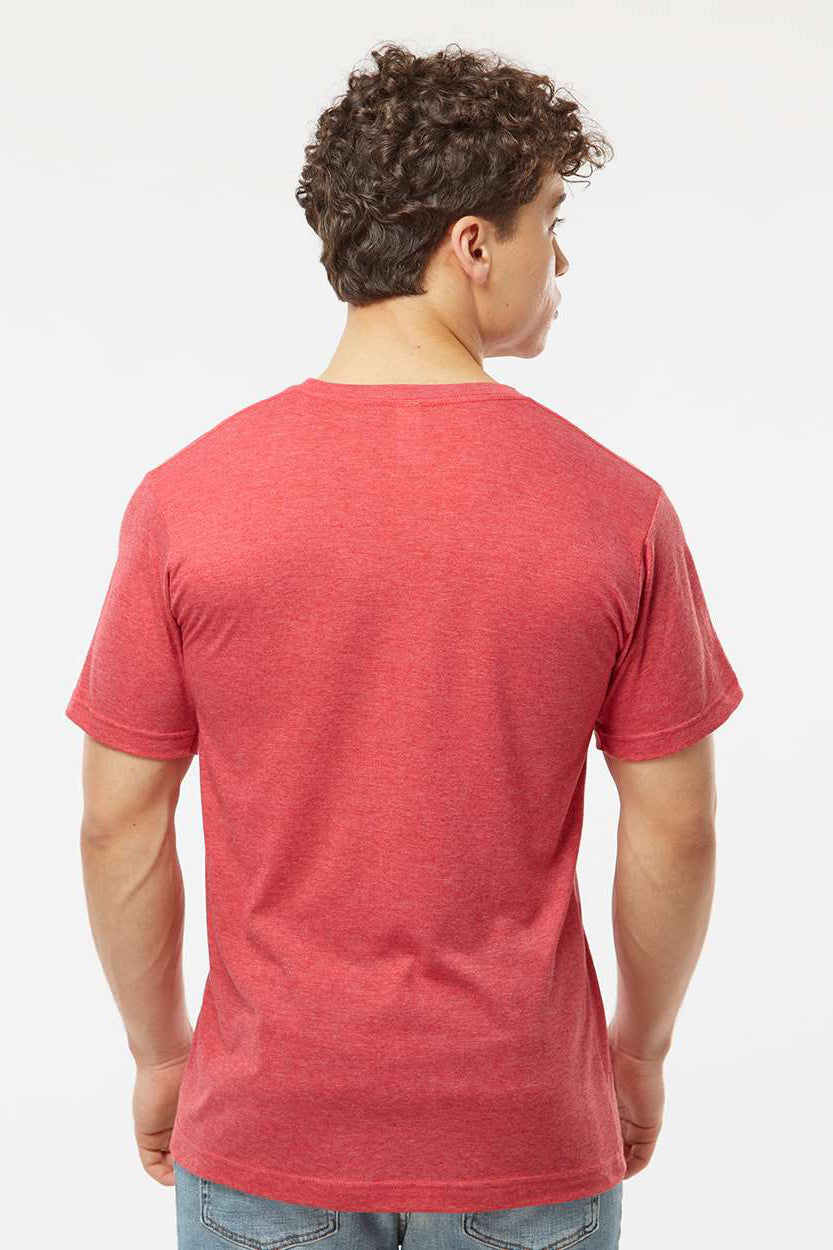 Tultex 207 Mens Poly-Rich Short Sleeve V-Neck T-Shirt Heather Red Model Back