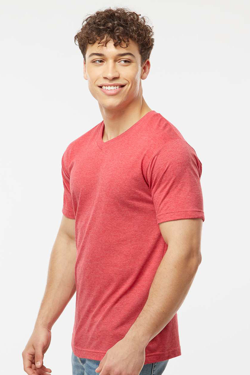 Tultex 207 Mens Poly-Rich Short Sleeve V-Neck T-Shirt Heather Red Model Side