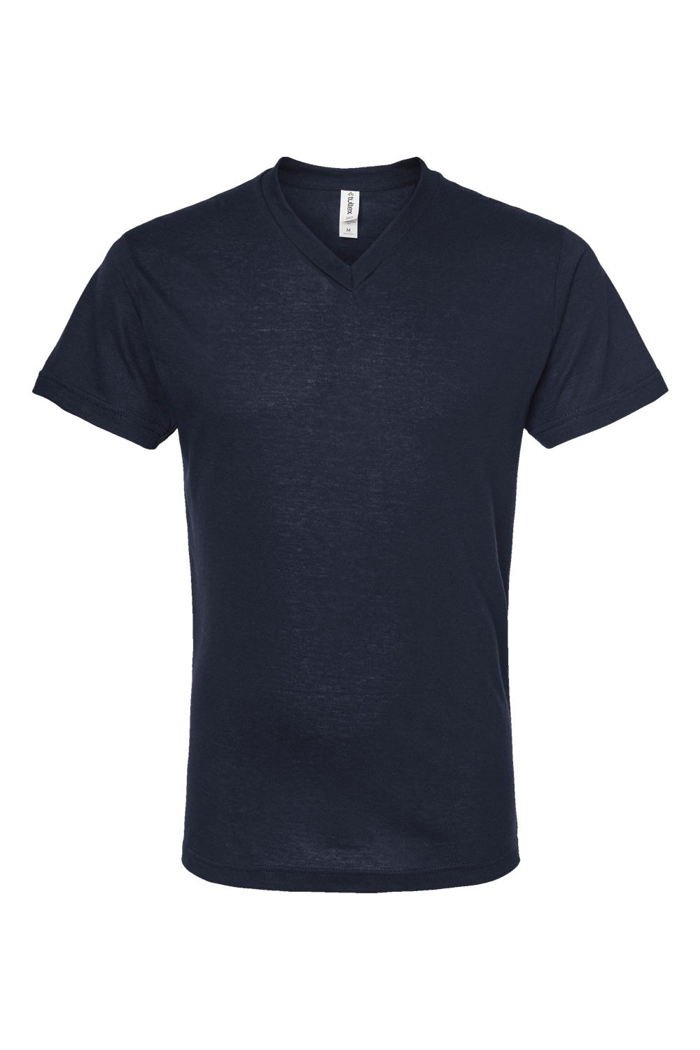 Tultex 207 Mens Poly-Rich Short Sleeve V-Neck T-Shirt Navy Blue Flat Front