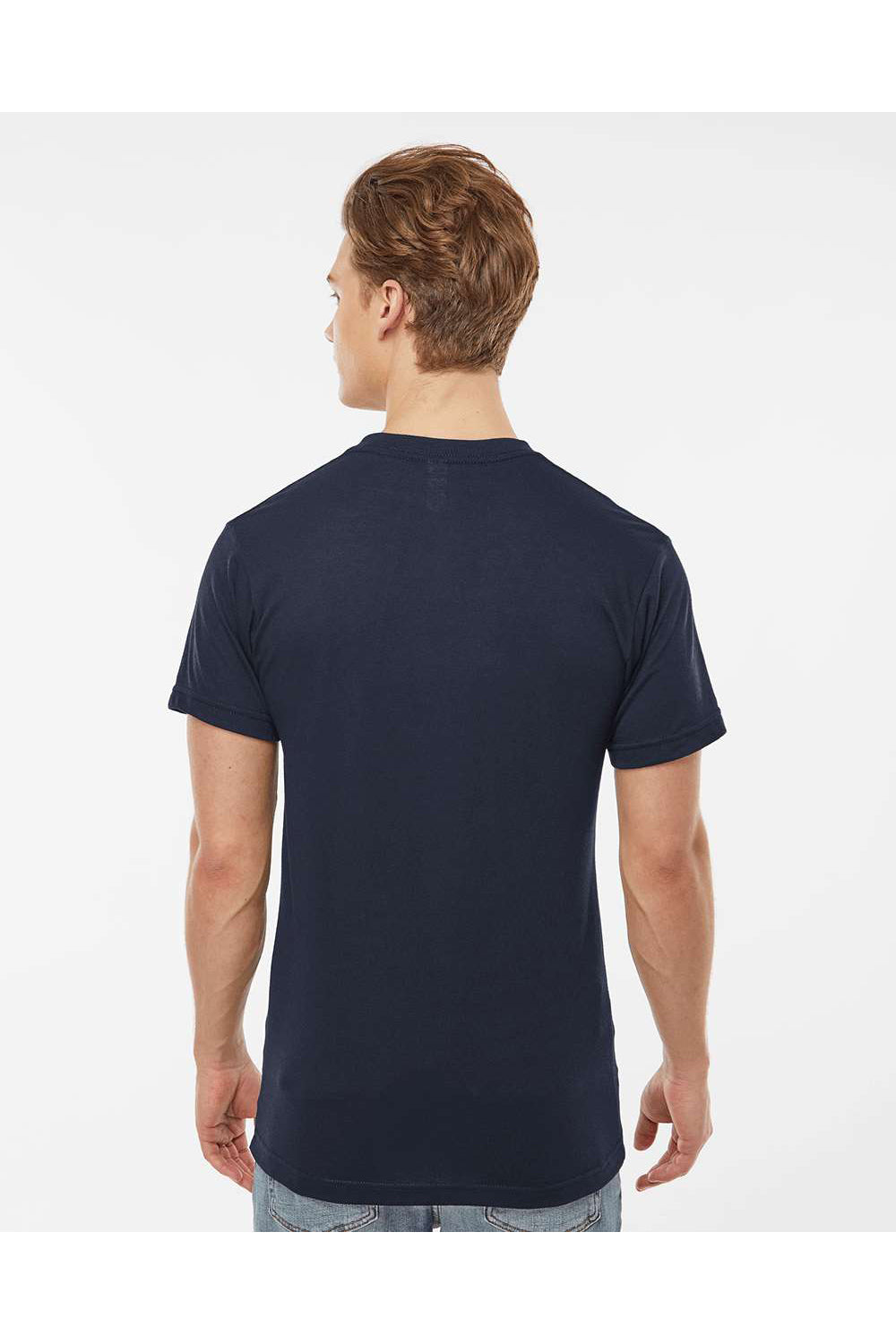 Tultex 207 Mens Poly-Rich Short Sleeve V-Neck T-Shirt Navy Blue Model Back