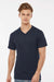 Tultex 207 Mens Poly-Rich Short Sleeve V-Neck T-Shirt Navy Blue Model Front