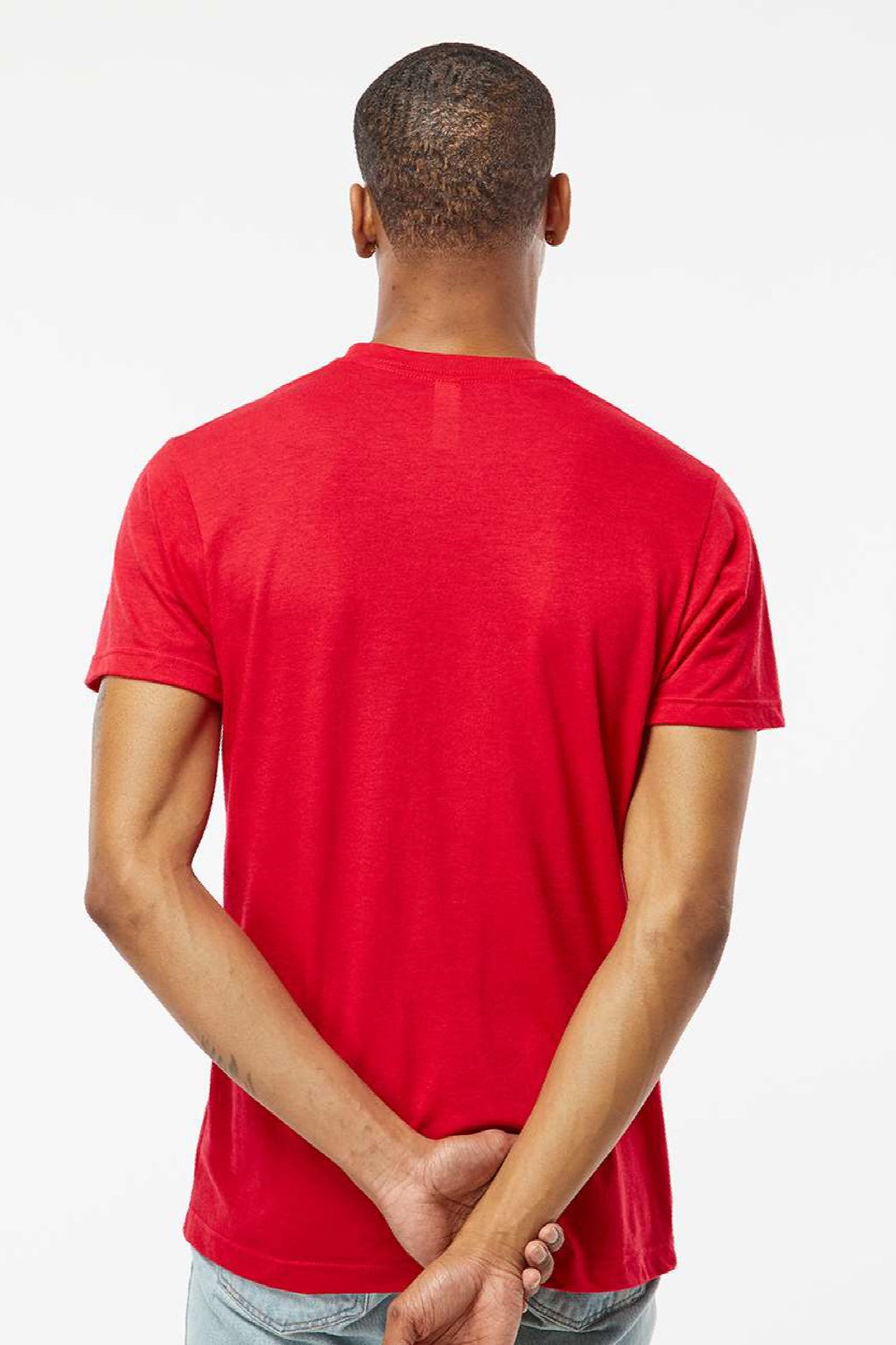 Tultex 207 Mens Poly-Rich Short Sleeve V-Neck T-Shirt Red Model Back