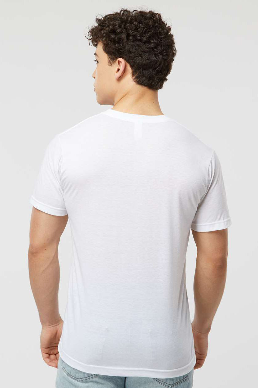 Tultex 207 Mens Poly-Rich Short Sleeve V-Neck T-Shirt White Model Back