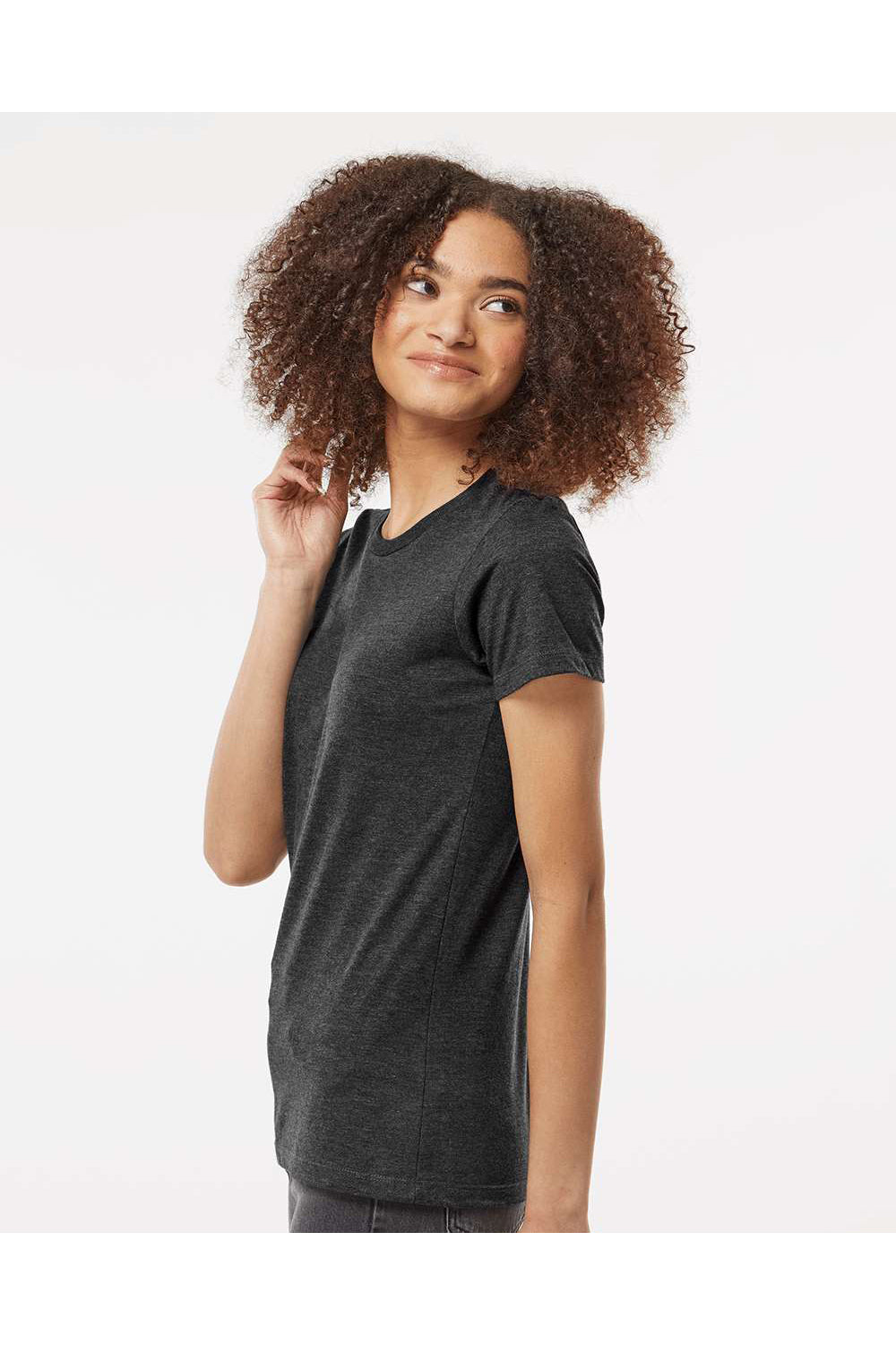 Tultex 542 Womens Premium Short Sleeve Crewneck T-Shirt Heather Black Model Side