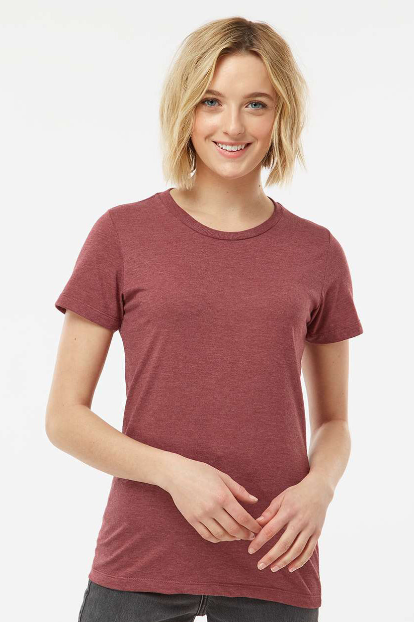 Tultex 542 Womens Premium Short Sleeve Crewneck T-Shirt Heather Burgundy Model Front