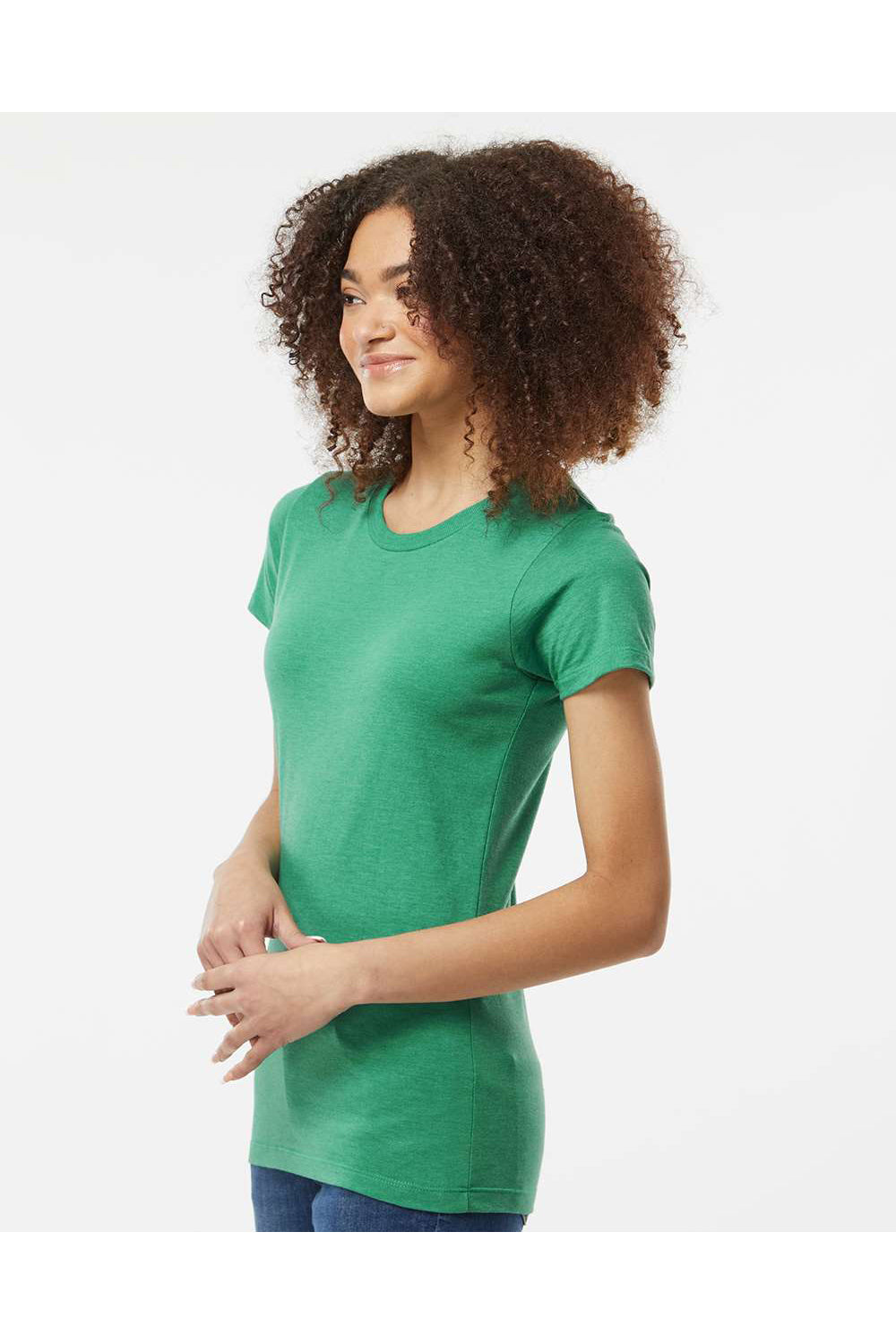 Tultex 542 Womens Premium Short Sleeve Crewneck T-Shirt Heather Kelly Green Model Side