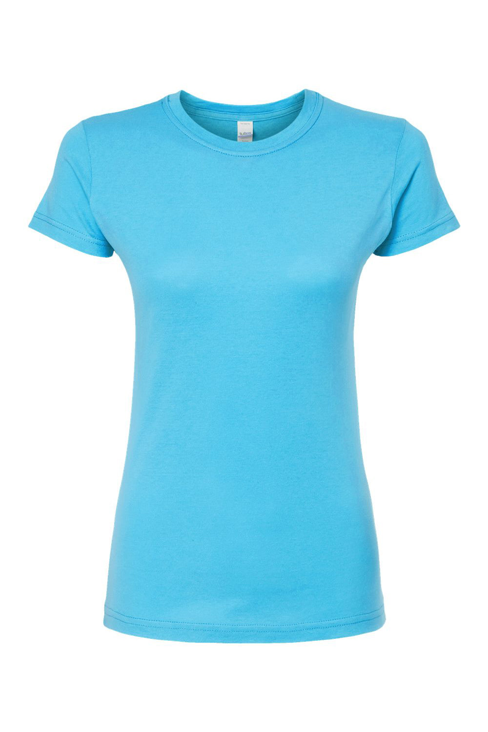 Tultex 213 Womens Fine Jersey Slim Fit Short Sleeve Crewneck T-Shirt Aqua Blue Flat Front
