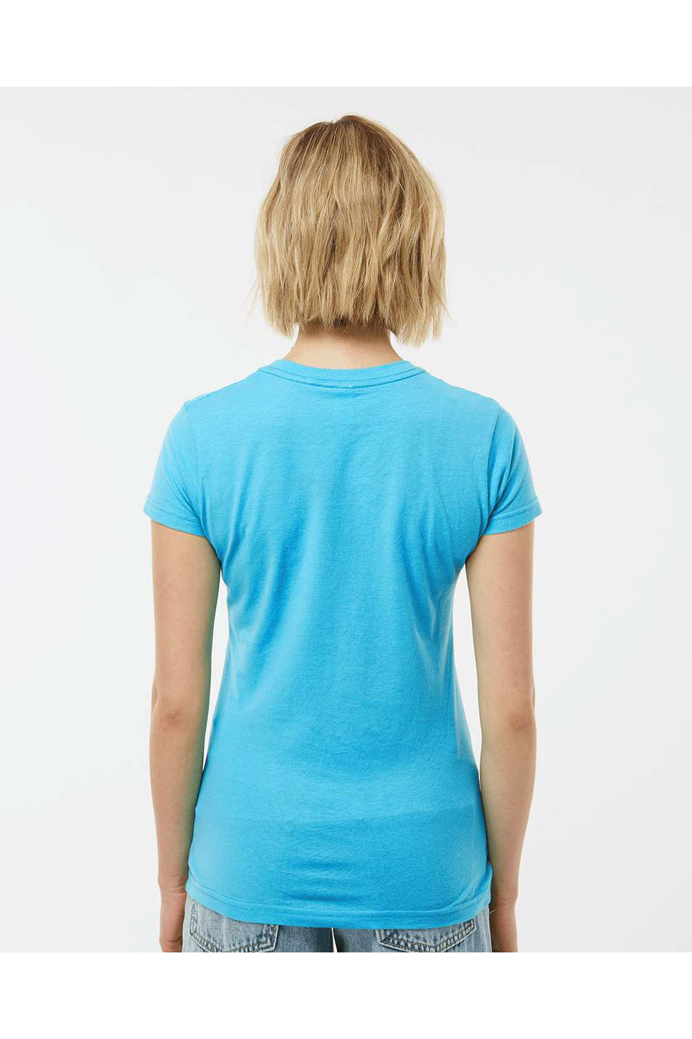 Tultex 213 Womens Fine Jersey Slim Fit Short Sleeve Crewneck T-Shirt Aqua Blue Model Back