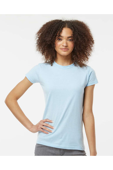 Tultex 213 Womens Fine Jersey Slim Fit Short Sleeve Crewneck T-Shirt Baby Blue Model Front