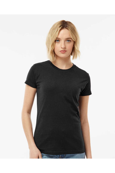 Tultex 213 Womens Fine Jersey Slim Fit Short Sleeve Crewneck T-Shirt Black Model Front