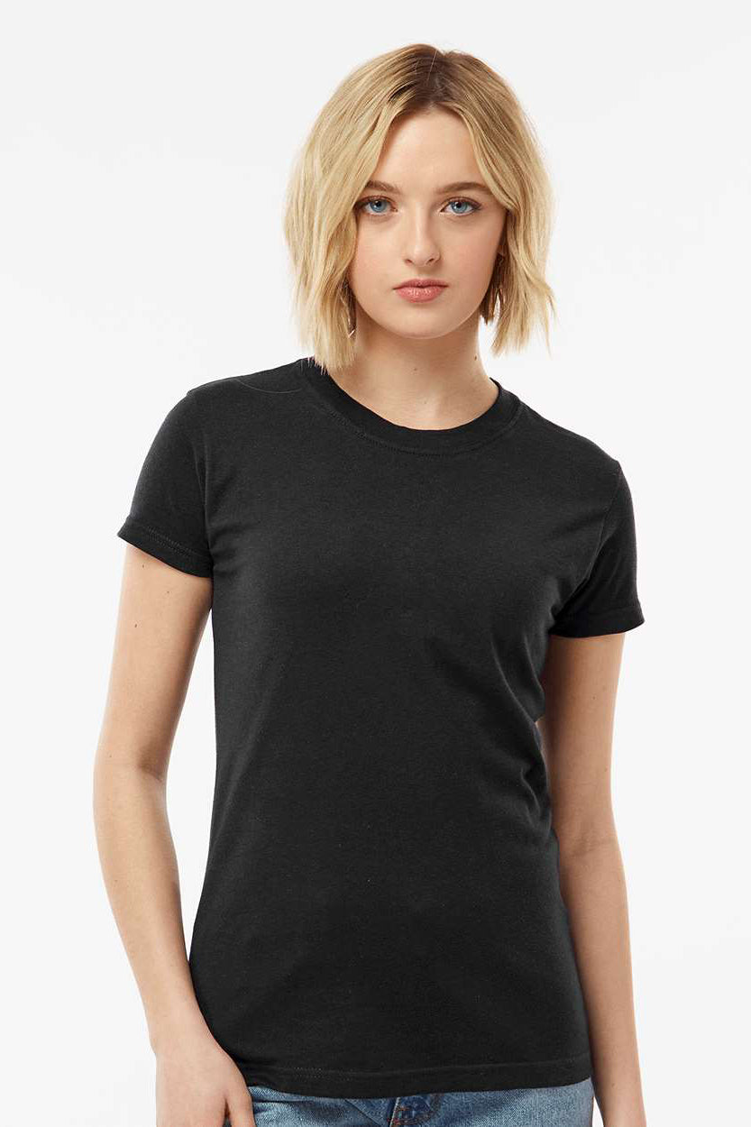 Tultex 213 Womens Fine Jersey Slim Fit Short Sleeve Crewneck T-Shirt Black Model Front