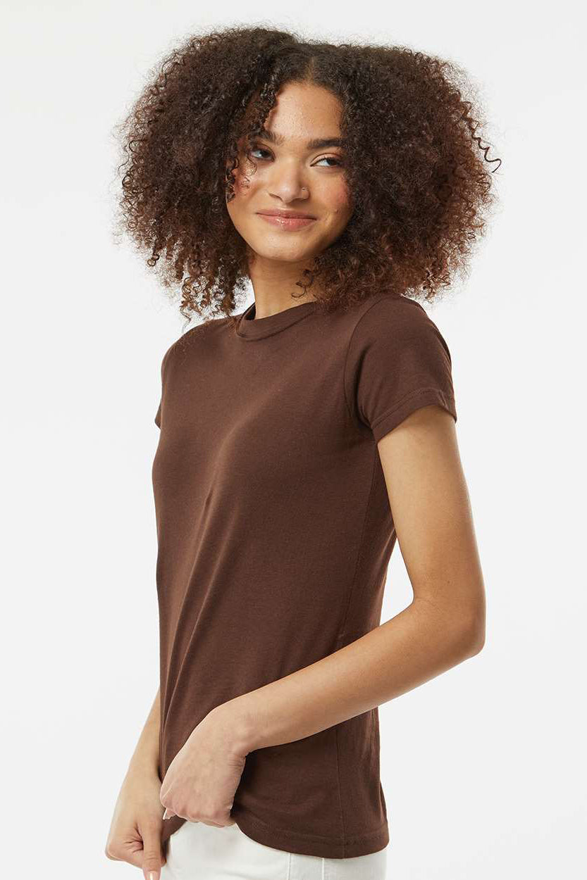 Tultex 213 Womens Fine Jersey Slim Fit Short Sleeve Crewneck T-Shirt Brown Model Side